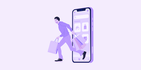 Ein Mann der Crosseling in einem Online Shop macht