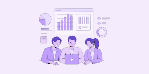 3 Personen die eine Datenanalyse ihres Online Shops machen