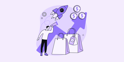 Mann der upselling für Online Shops betreibt